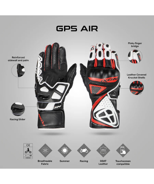 Ixon GP5 Air Riding Gloves - Black White Red