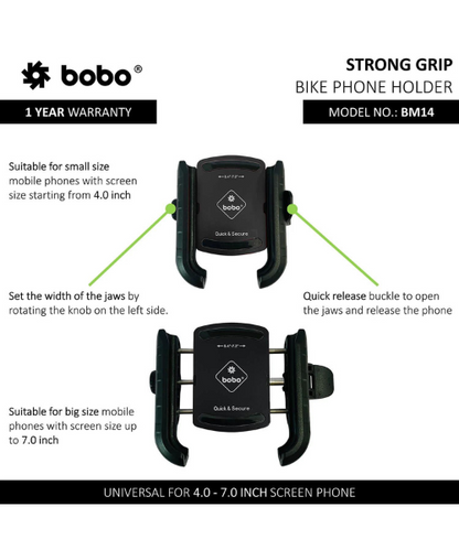 BOBO Quick Release Enhanced BM4 Bike Cycle Phone Holder Motorcycle Mobile Mount - Silver - BM14