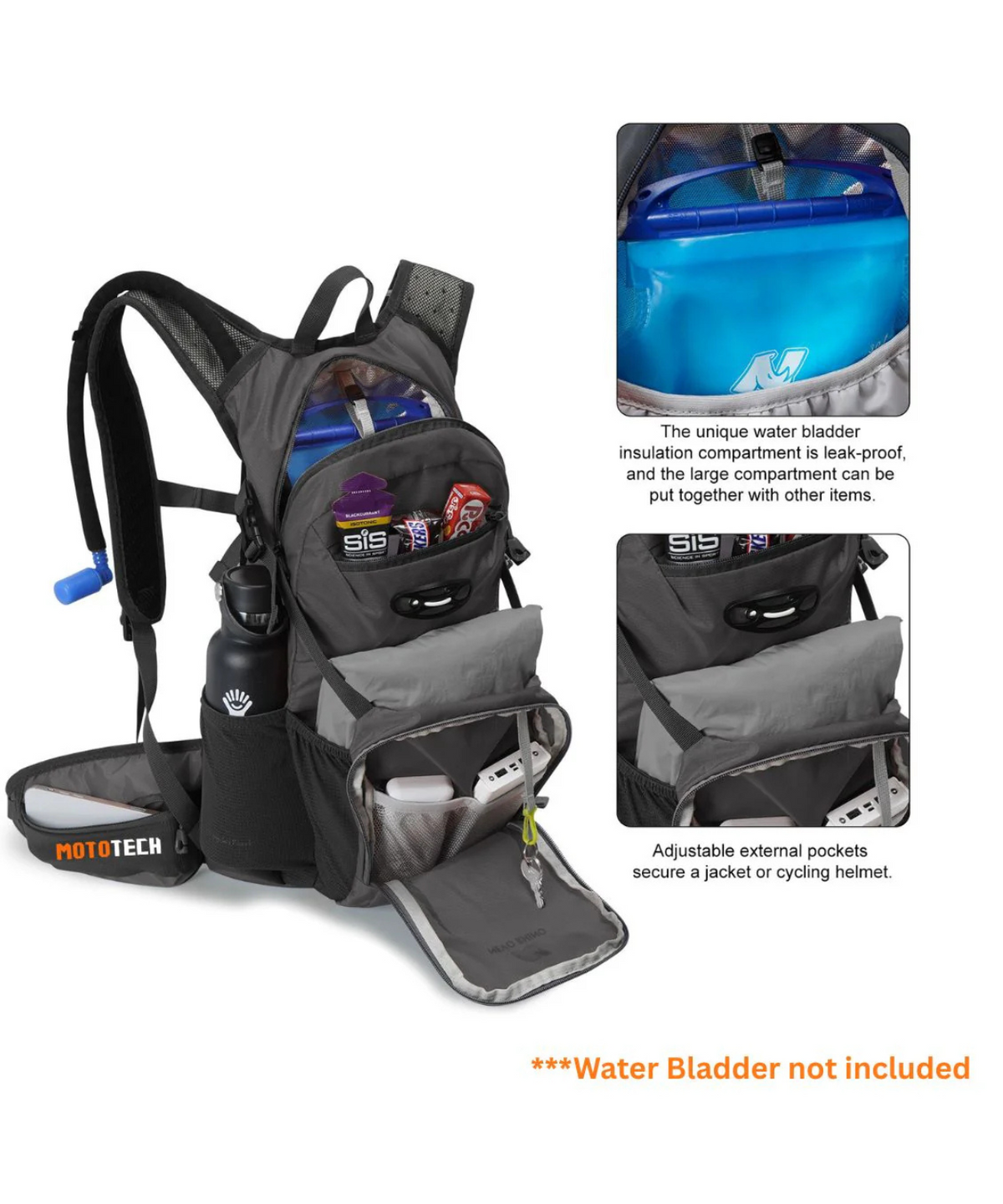 Mototech Stealth Pro Hydration Backpack - 15L - Charcoal Grey - Mototech
