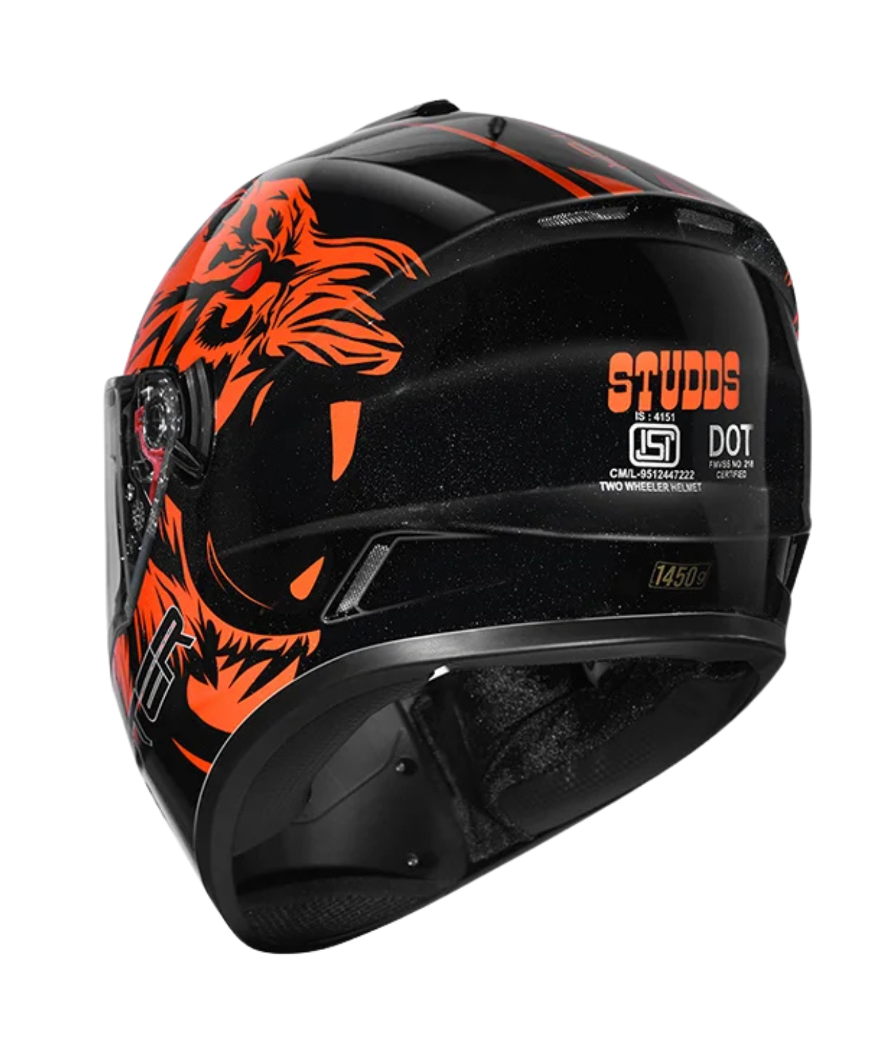 Studds Drifter D2 Leopard Decor Graphics Helmet - Gloss Black Orange N10