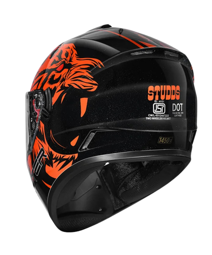 Studds Drifter D2 Leopard Decor Graphics Helmet - Gloss Black Orange N10