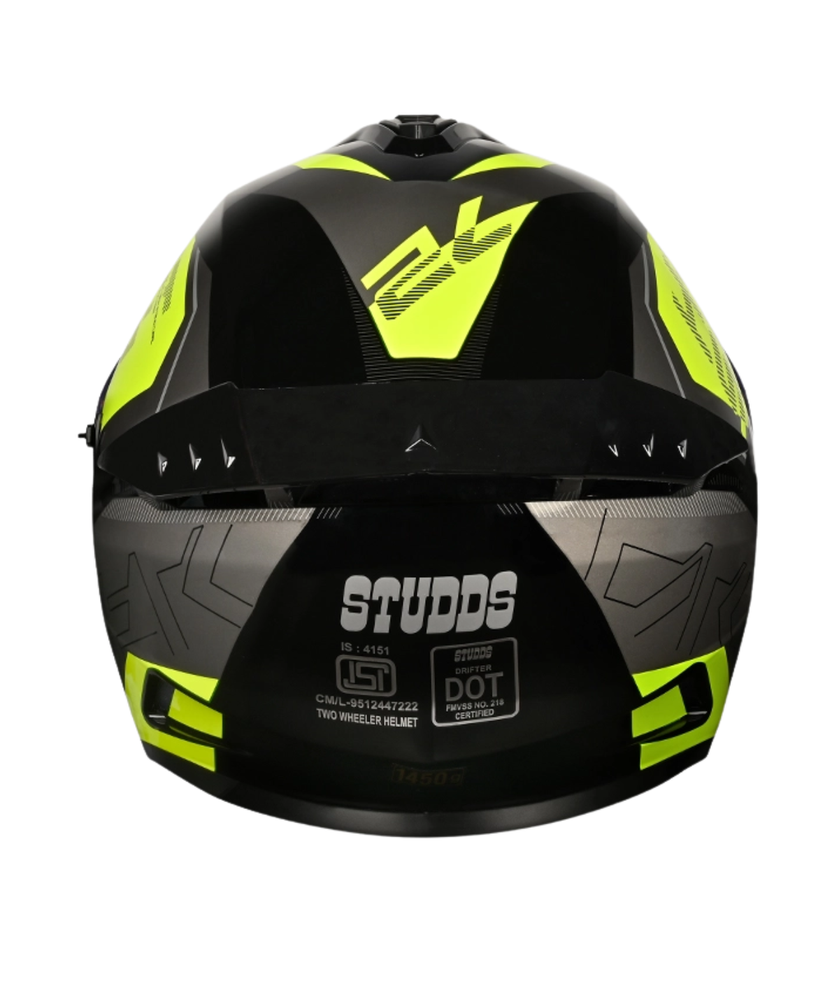 Studds Drifter D6 Rebellion Decor Graphics Helmet - Gloss Fluorescent Yellow N5 - Studds