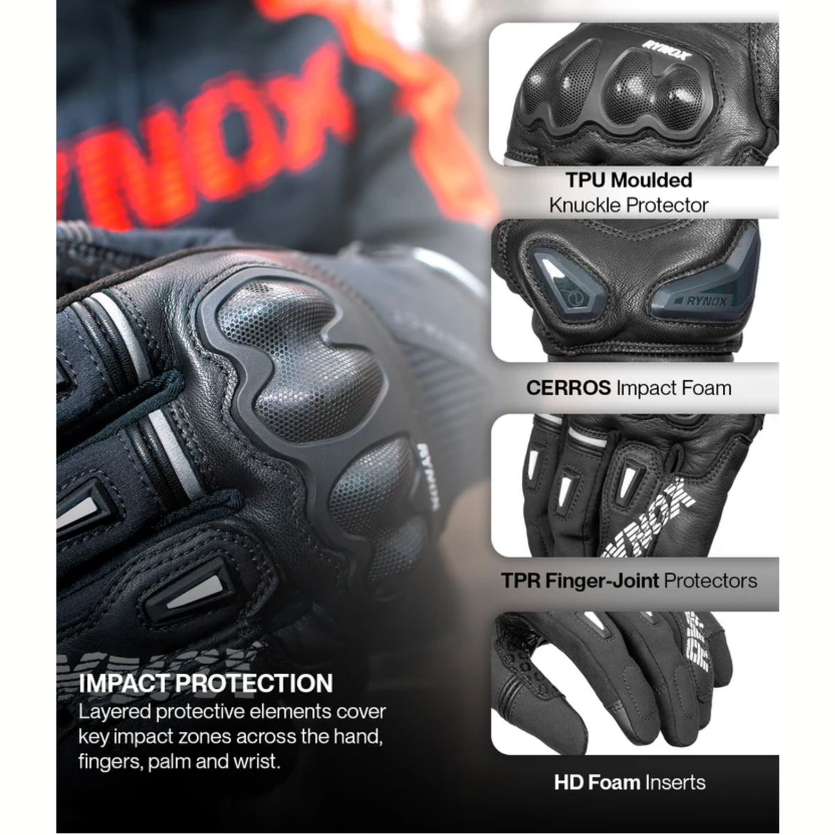 Rynox Delta GT Riding Gloves - Black - Rynox