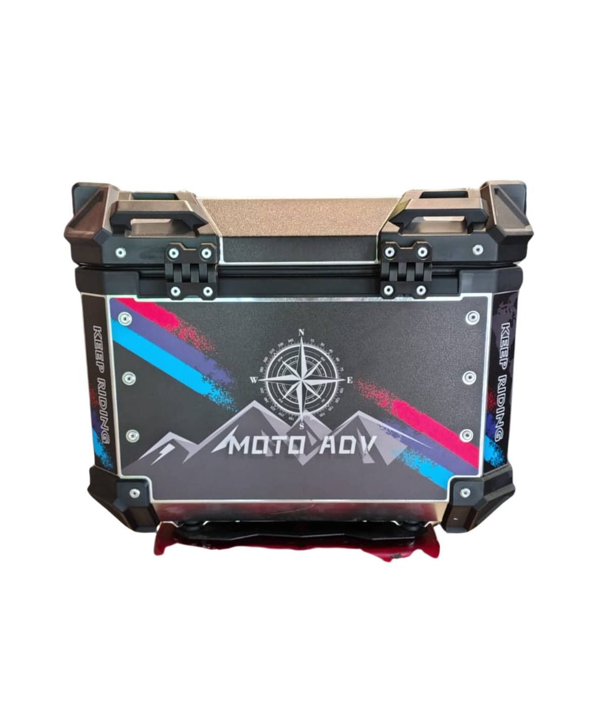 Moto Arch Aluminium Top Box 45L with Backrest - Black GS Graphics (Open Box) - Moto Arch