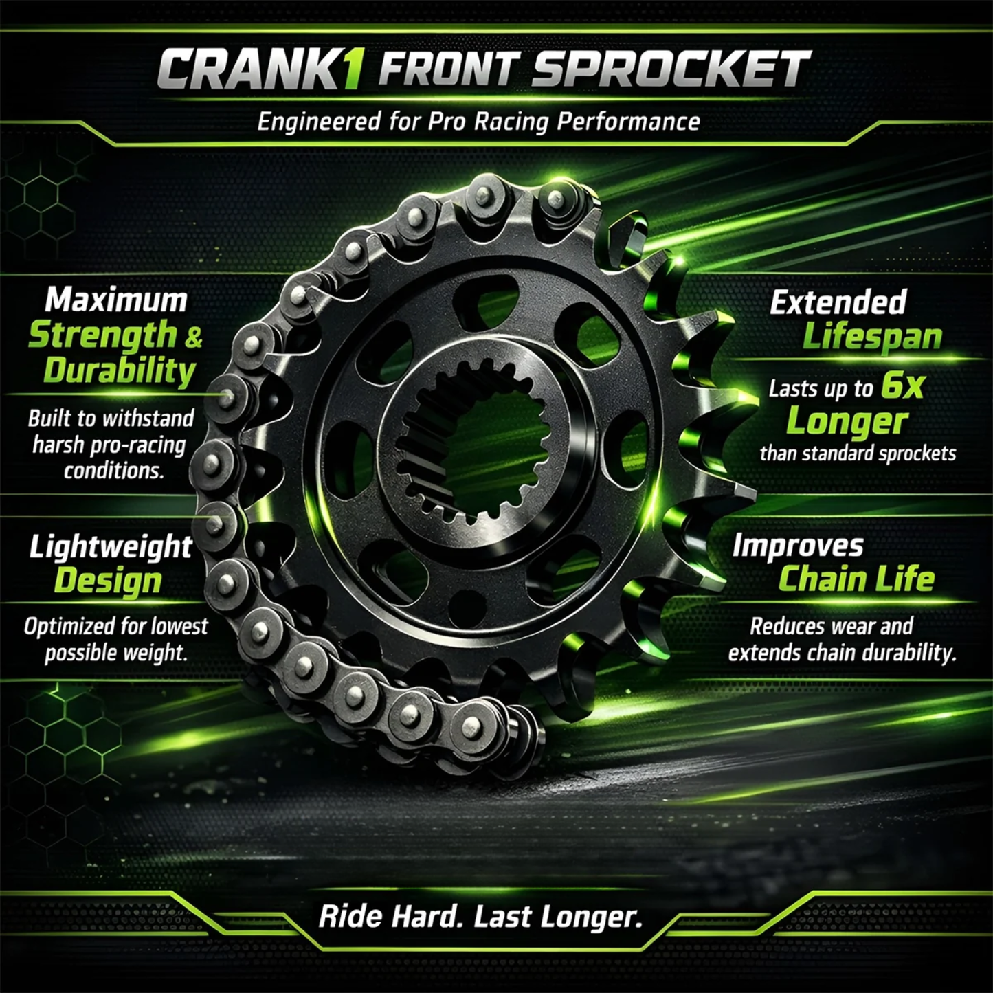 Crank1 Kawasaki Z800 (2013-2018) Pitch 520 Performance Motorcycle Sprocket - Chrome - CPF1538.15T