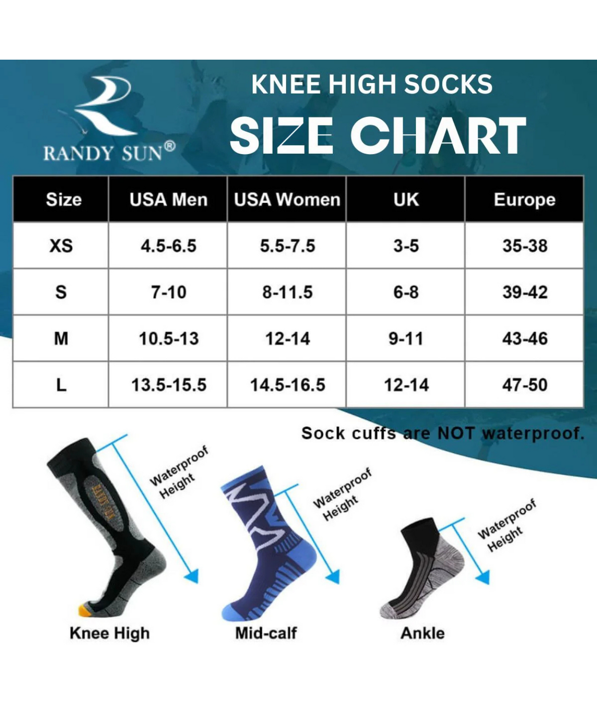 Randy Sun Waterproof Breathable Knee High Socks - X142 - Unisex - Randy Sun