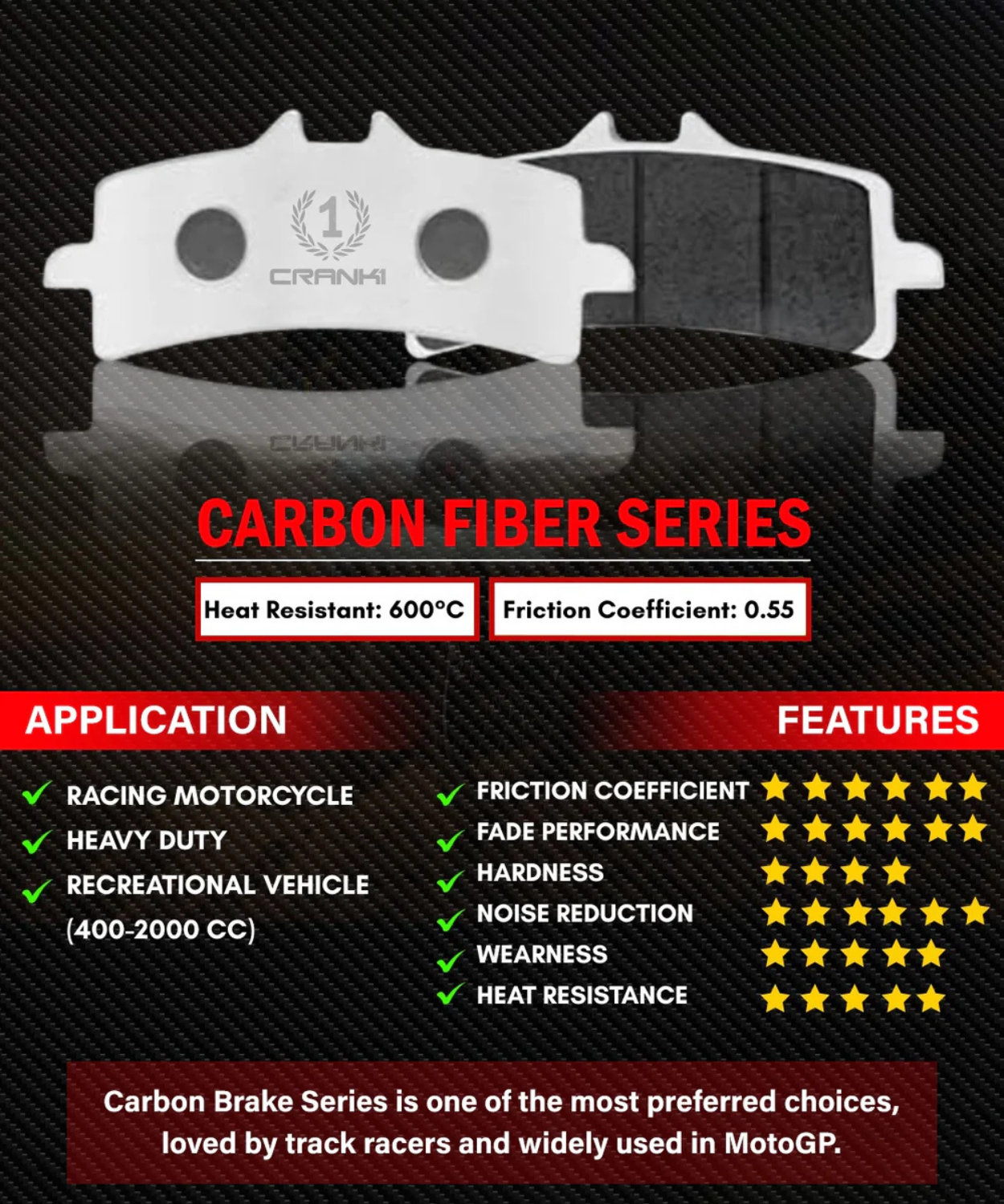 Crank1 Carbon Brake Pads for Benelli TNT 300 (2015 Onwards)