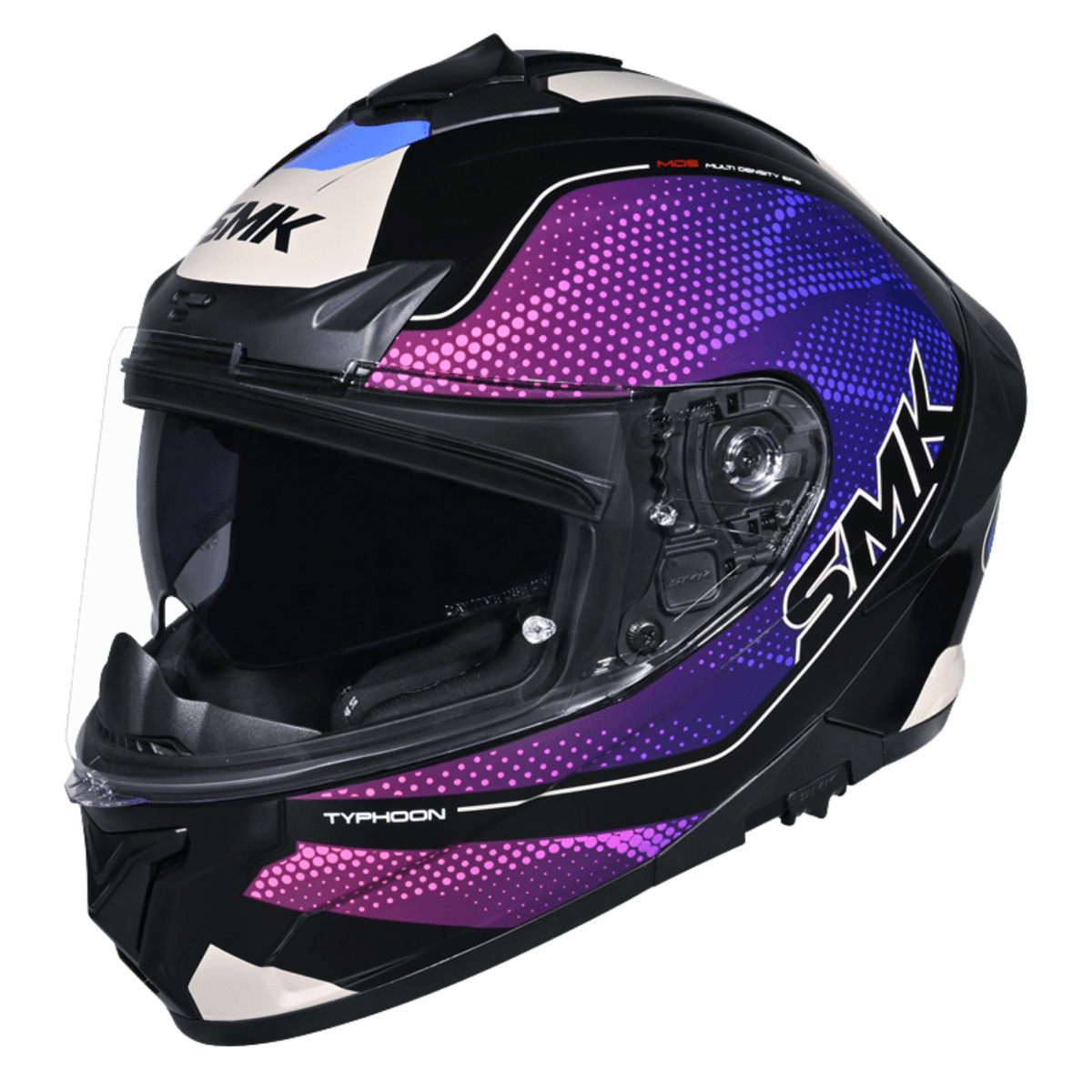 SMK Typhoon Mystic GRPS MA295 Full Face Helmet - Matt Black Blue Pink - SMK