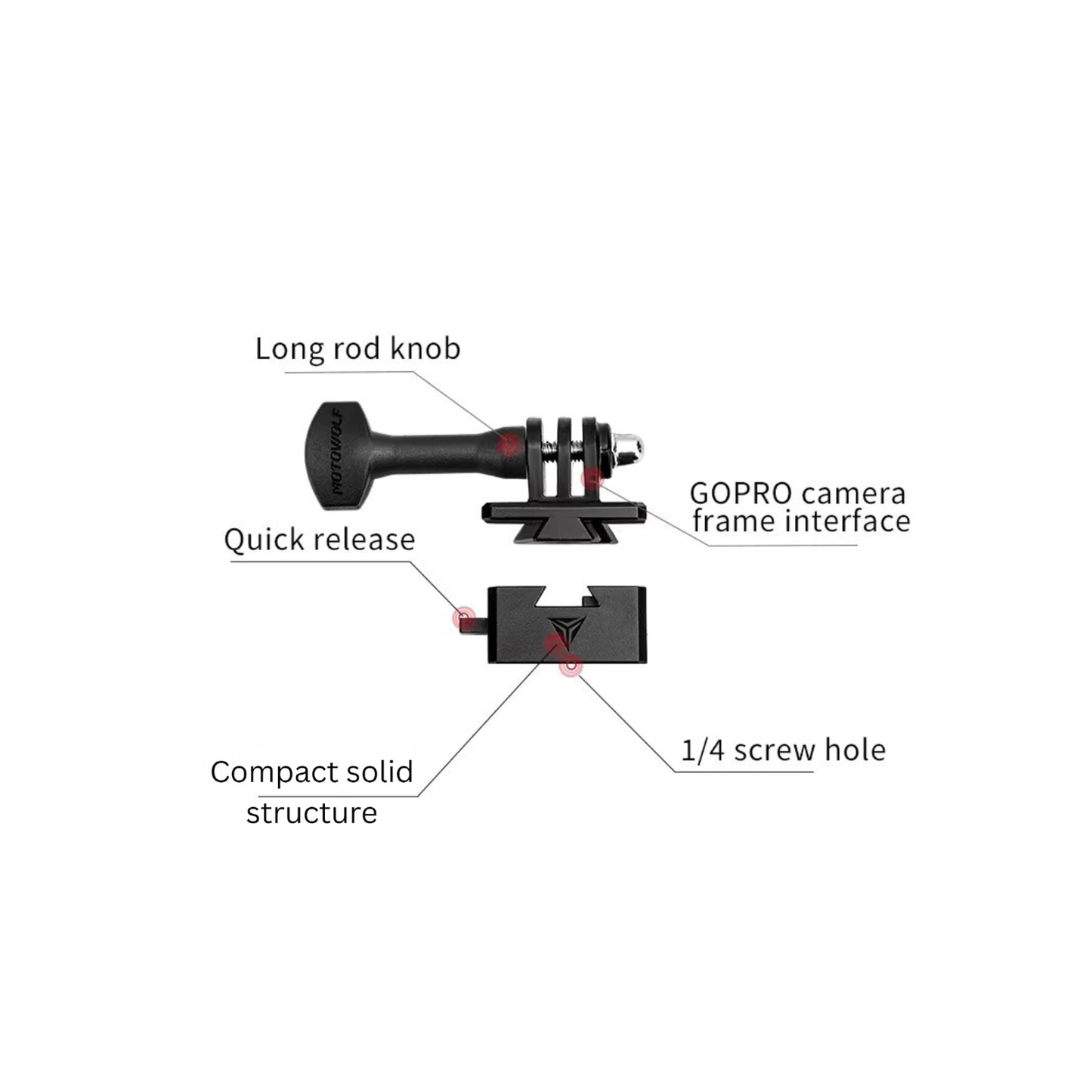 Motowolf Action Camera Quick Release Adapter with 1/4 Inch Screw