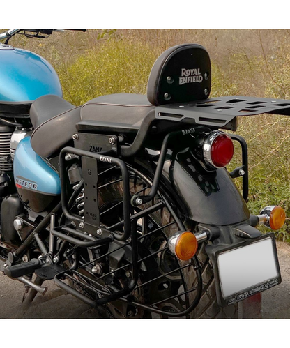 Zana Saddle Stay Mild Steel with Exhaust Shield and Jerry Can Mount Texture Matt Black for Meteor 350 - ZI-8397
