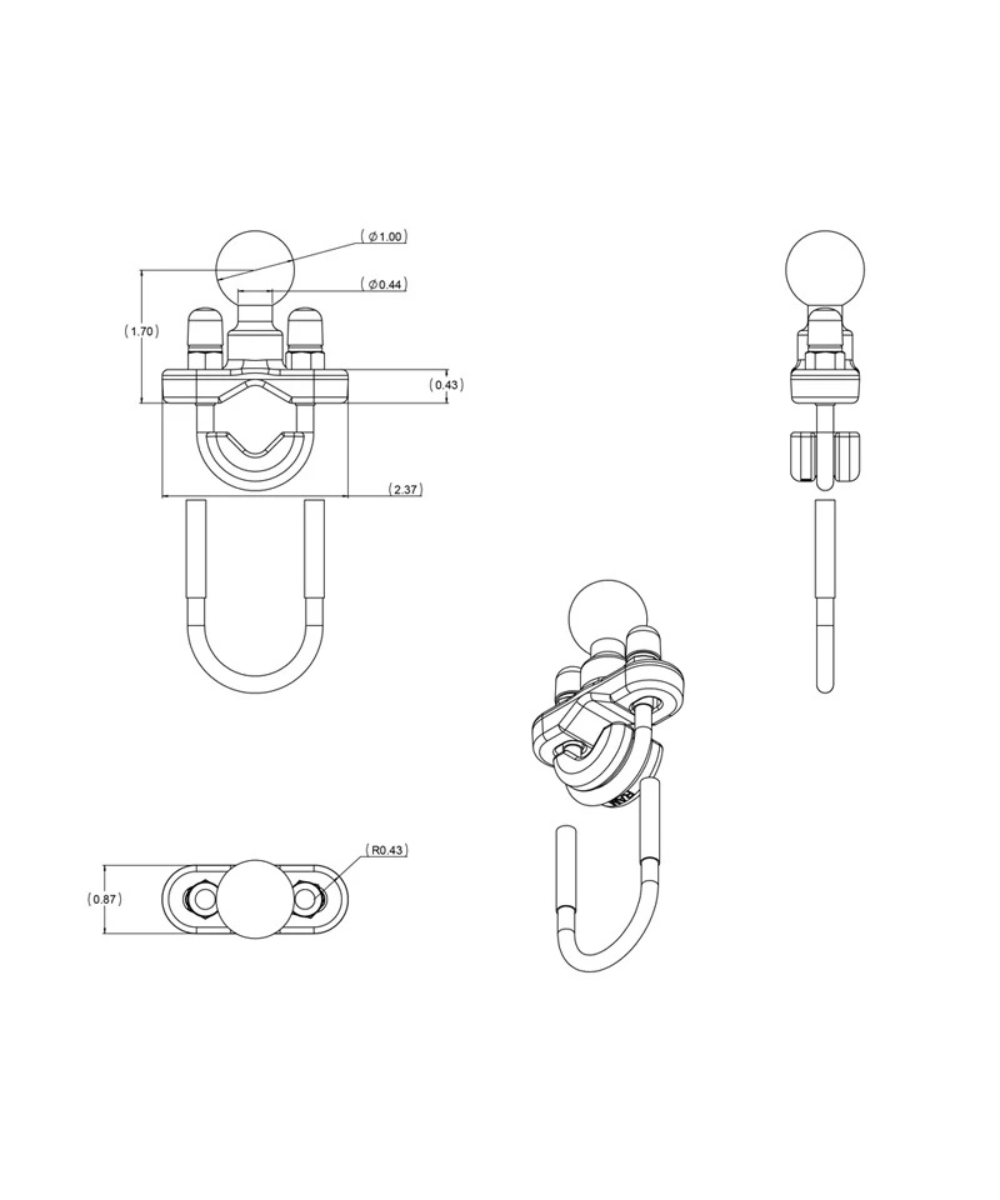 Ram Mount RAM Base Rail with Zinc Coated U-Bolt - RAM-B-231ZU