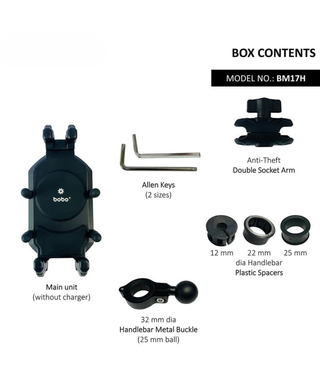 BOBO BM17H PRO Handlebar Mount Anti-Vibration Anti-Theft Waterproof Mobile Phone Holder Mount - Black