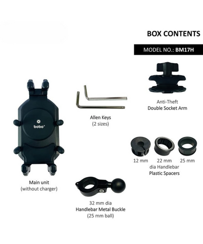 BOBO BM17H PRO Handlebar Mount Anti-Vibration Anti-Theft Waterproof Mobile Phone Holder Mount - Black