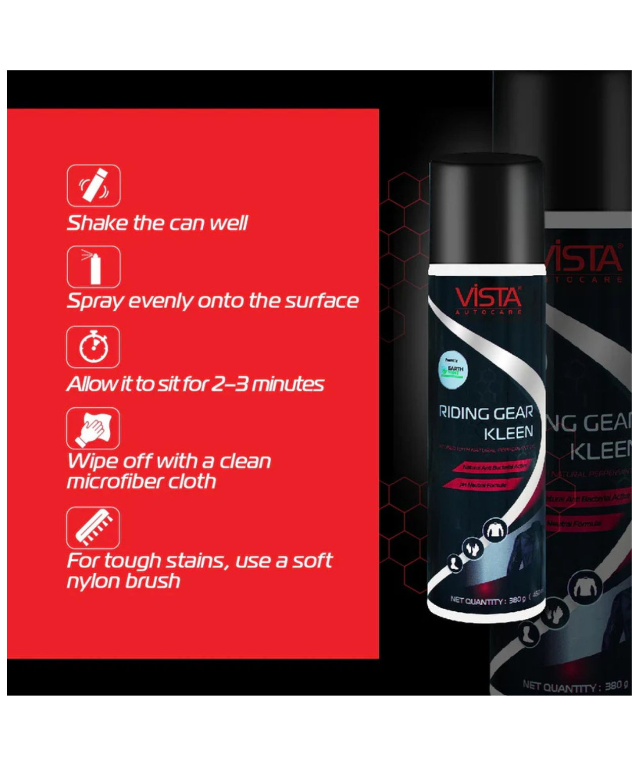 Vista Riding Gears Cleaner Foam Spray with Refreshing Mint Fragrance - 450 ml
