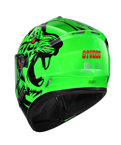 Studds Drifter D2 Leopard Decor Graphics Helmet - Gloss Green Black N9