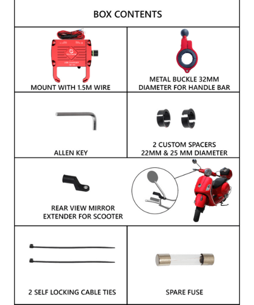 Yellowfin Claw-grip with Fast QC 3.0 Mobile Holder with Charger for Bikes & Scooters - M6S Red