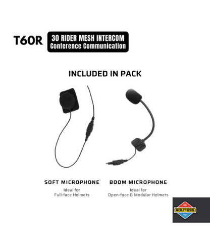 Route95 T60R Mesh HD Universal Intercom and Bluetooth Headset for Helmet