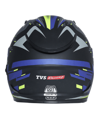 TVS Racing Matt Helmet - Blue & Neon - Single Visor