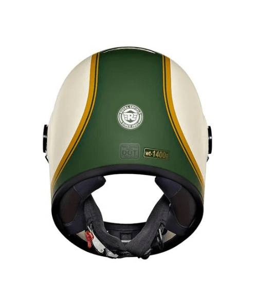 Royal Enfield Drifter V2 White Big Stripe Helmet - Matt Battle Green