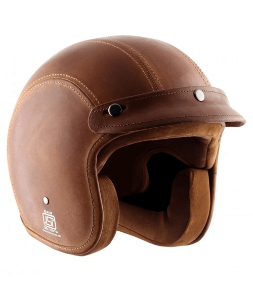 Axor Retro Jet Leather Burnt Helmet - Camel Brown