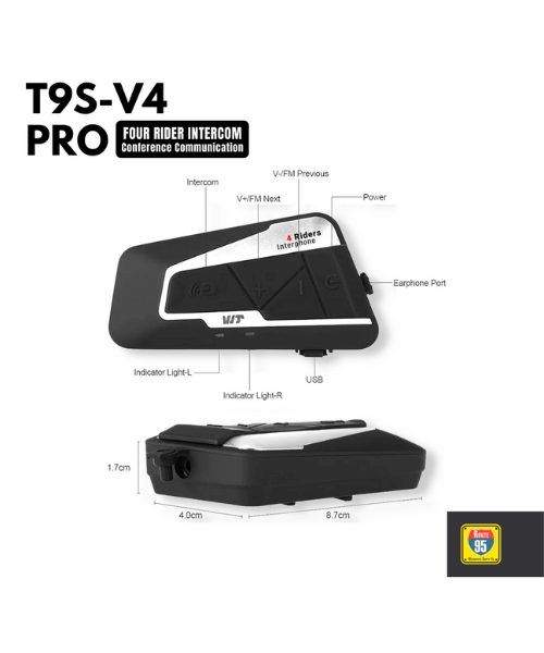 Route95 T9S-v4 Pro Universal Helmet Bluetooth And Intercom