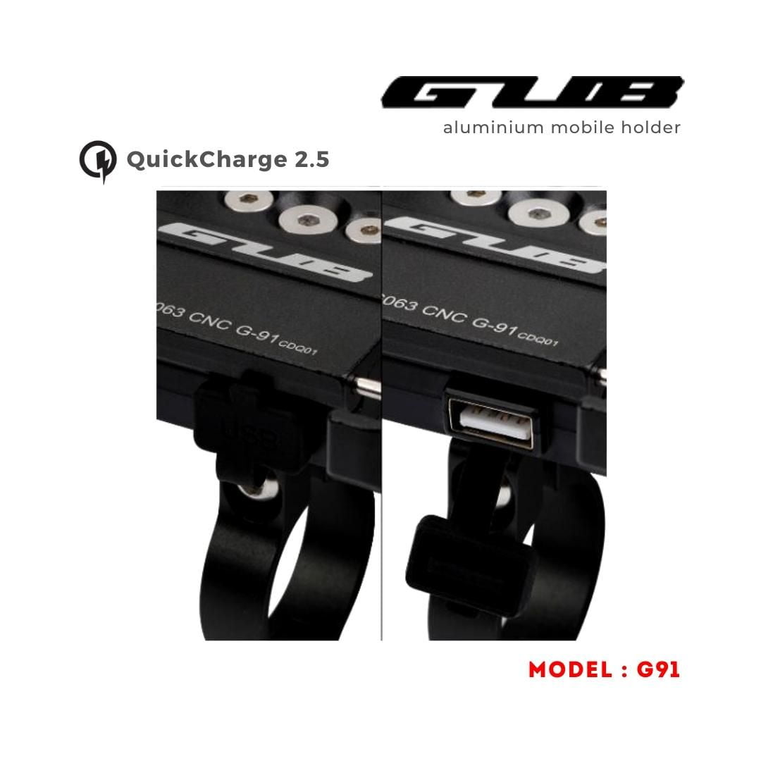 Route 95 GUB G91 Aluminium Handlebar Mobile Holder with Quick Charger 2.5A