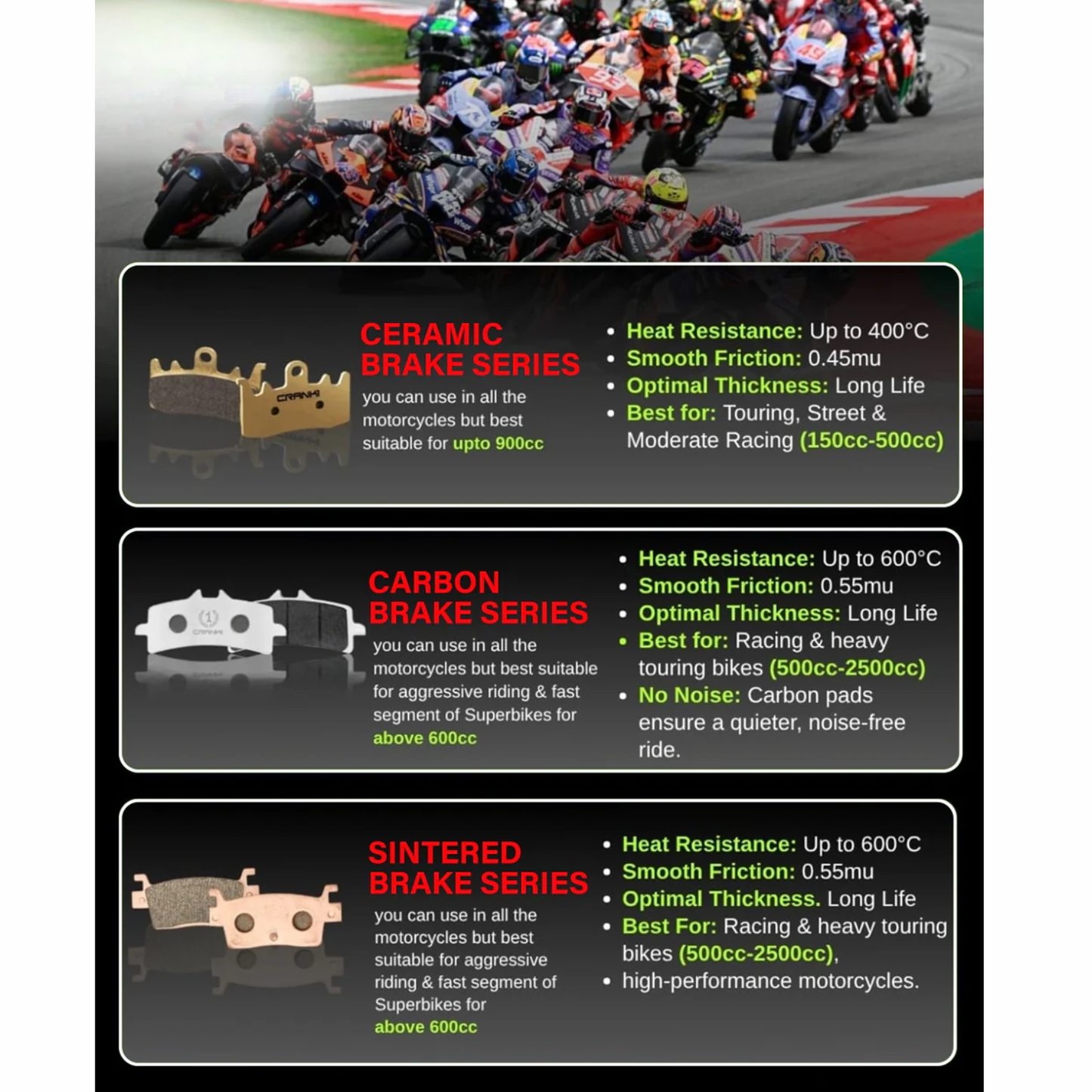 Crank1 Carbon Brake Pads for Husqvarna Svartpilen 250 (2024 Onwards)