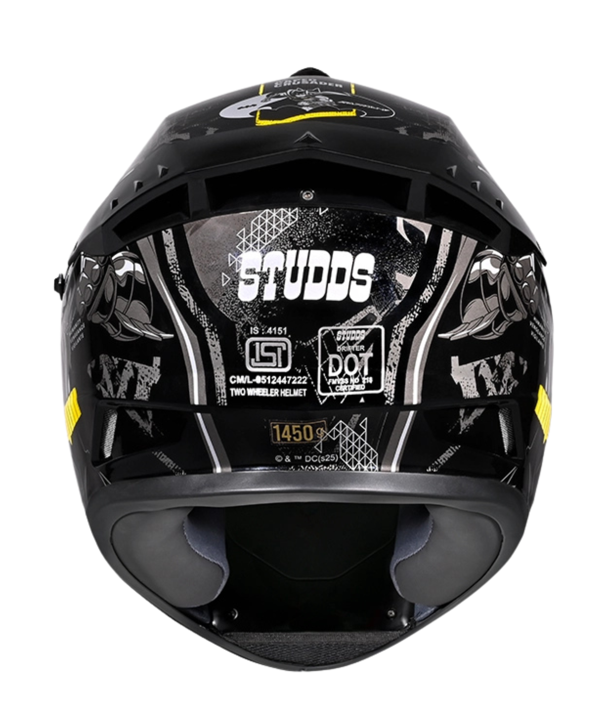 Studds Drifter Batman Edition Graphics Helmet - Gloss Black Yellow Grey N4 - Studds