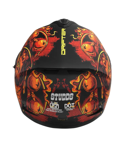 Studds Drifter D3 Rampage Decor Graphics Helmet - Matt Black Red Orange N10