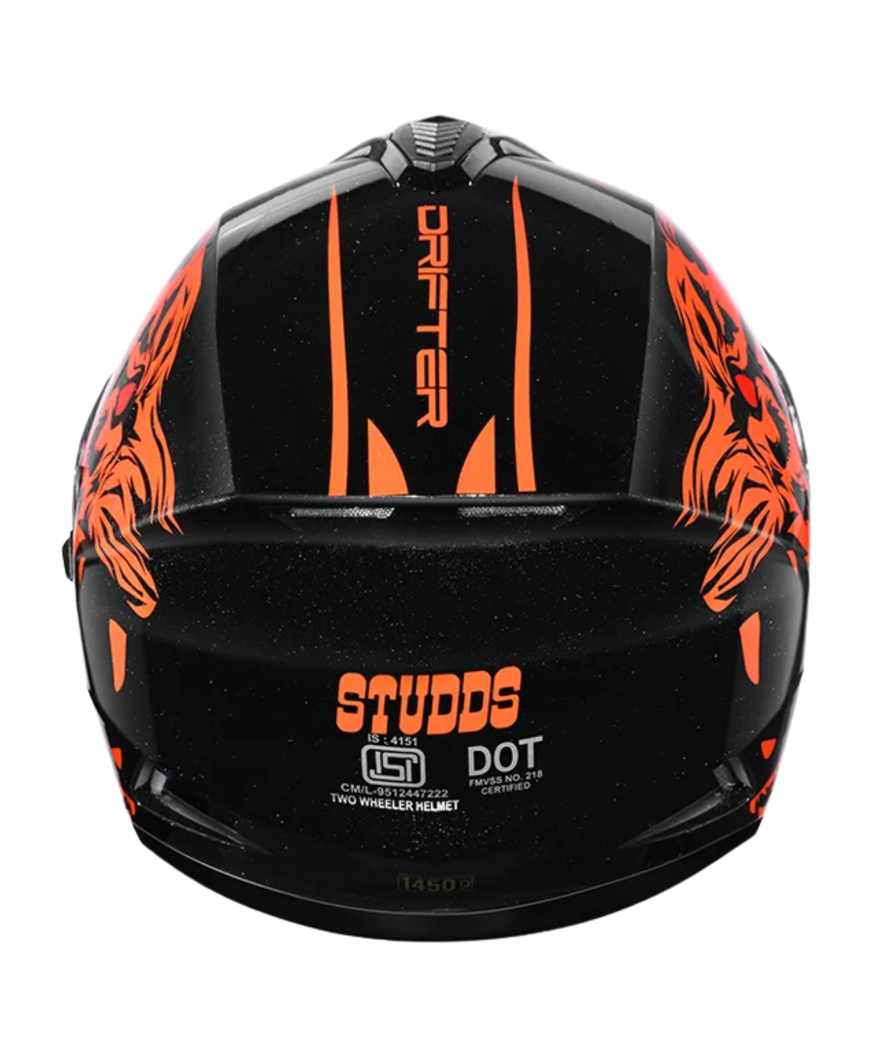 Studds Drifter D2 Leopard Decor Graphics Helmet - Gloss Black Orange N10