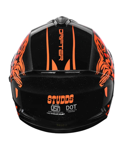Studds Drifter D2 Leopard Decor Graphics Helmet - Gloss Black Orange N10