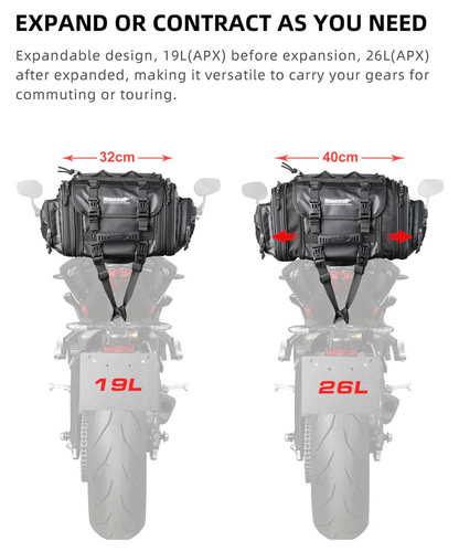 Rhinowalk Deluxe Cruiser Tail Bag 26L - Black - MT4026