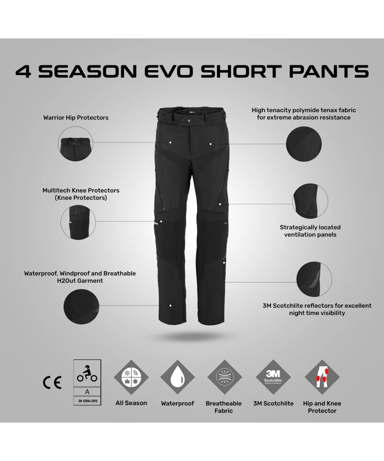 Spidi 4 Season Short Riding Pant - Black