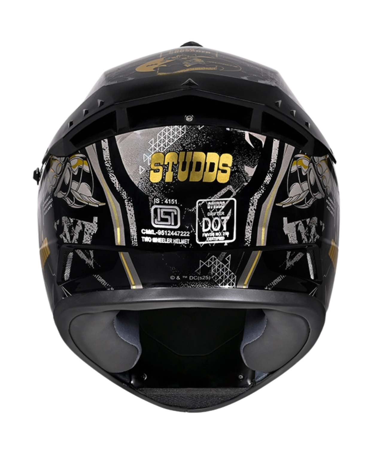 Studds Drifter Batman Edition Graphics Metallic Foil Helmet - Gloss Black Gold Grey N4