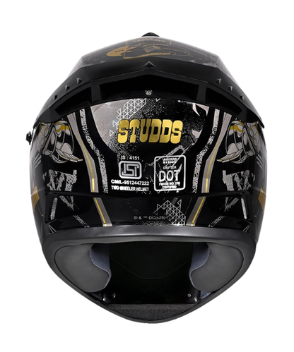 Studds Drifter Batman Edition Graphics Metallic Foil Helmet - Gloss Black Gold Grey N4