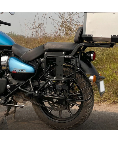 Zana Saddle Stay Mild Steel with Exhaust Shield and Jerry Can Mount Texture Matt Black for Meteor 350 - ZI-8397