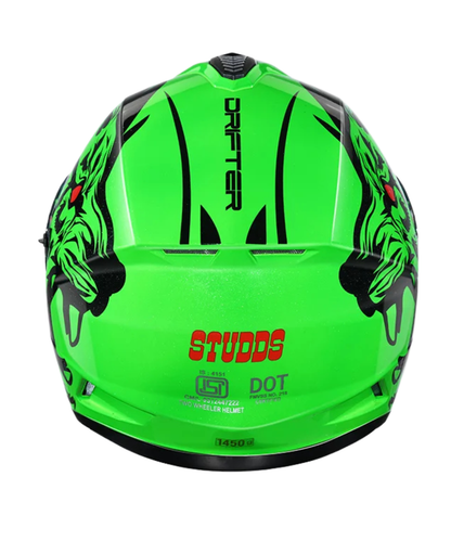 Studds Drifter D2 Leopard Decor Graphics Helmet - Gloss Green Black N9