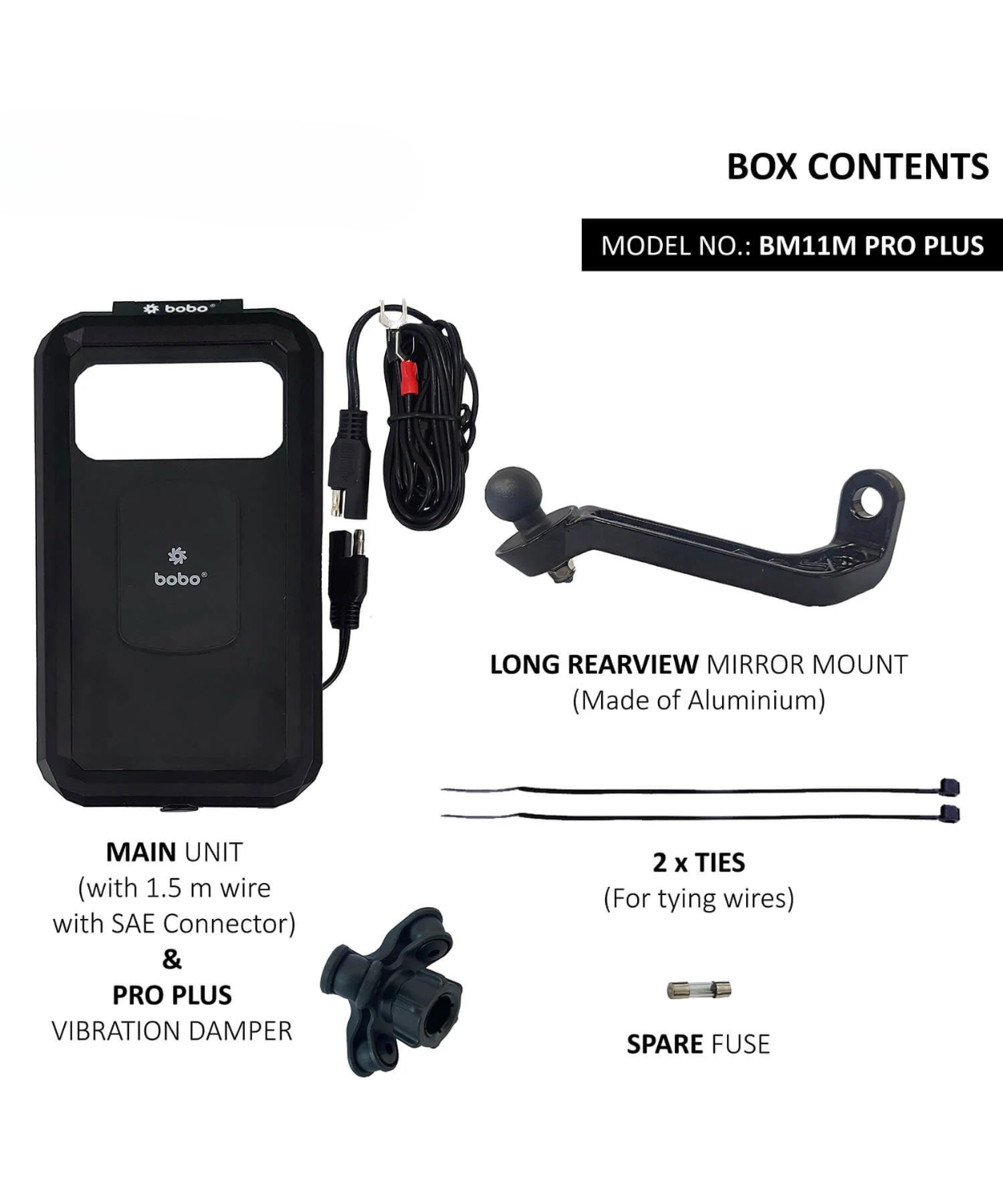BOBO BM11H Pro Plus Fully Waterproof Bike Phone Holder with Vibration Damper and Fast 15W wireless Charger & USB-C Input/Output Port.