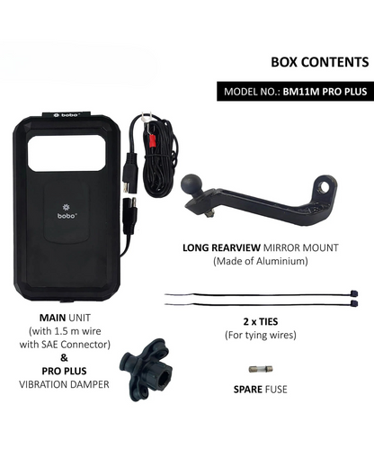 BOBO BM11H Pro Plus Fully Waterproof Bike Phone Holder with Vibration Damper and Fast 15W wireless Charger & USB-C Input/Output Port.