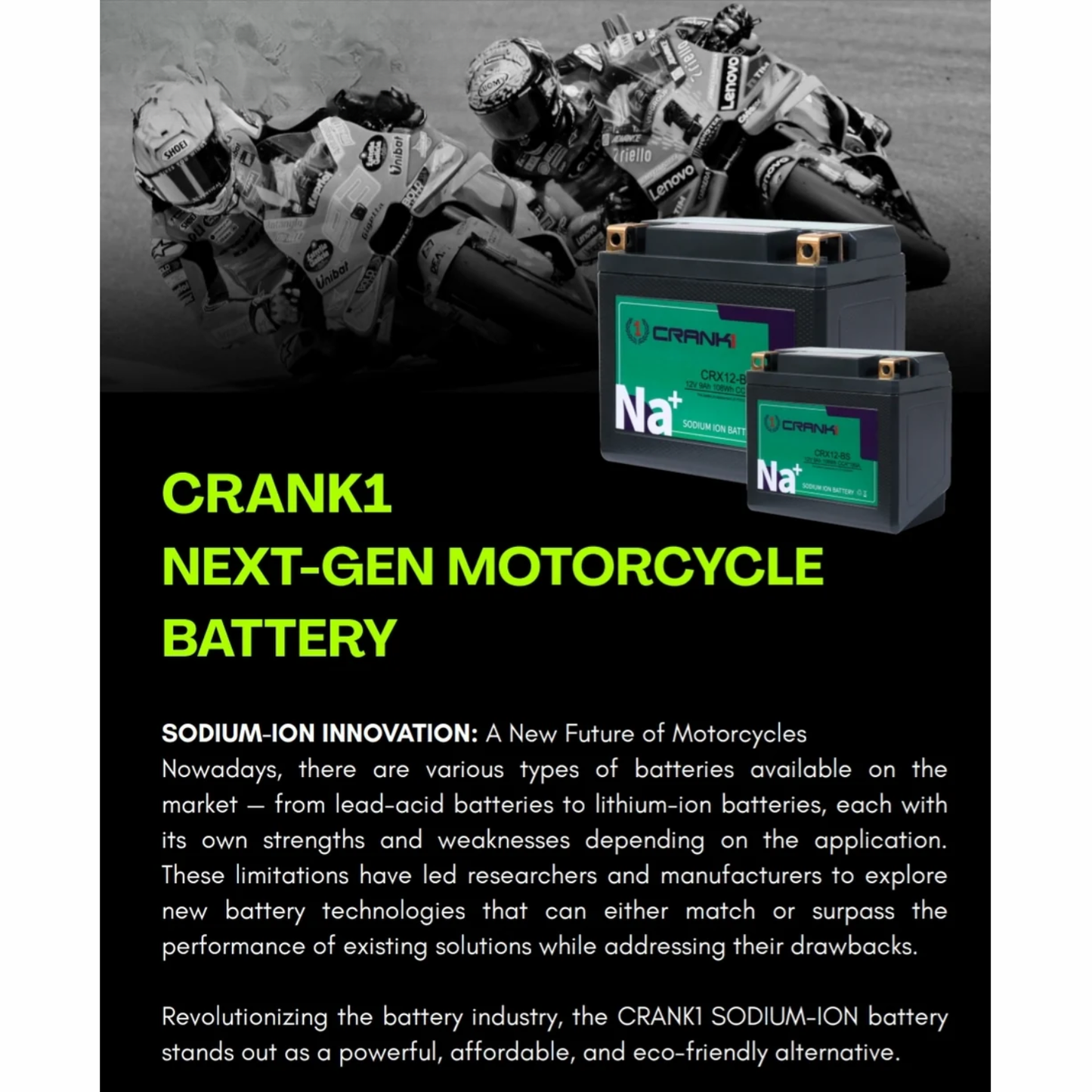 Crank1 Sodium ION Factory Activated Battery for Triumph Street Triple 765 RS (2021 Onwards) - CRX10S