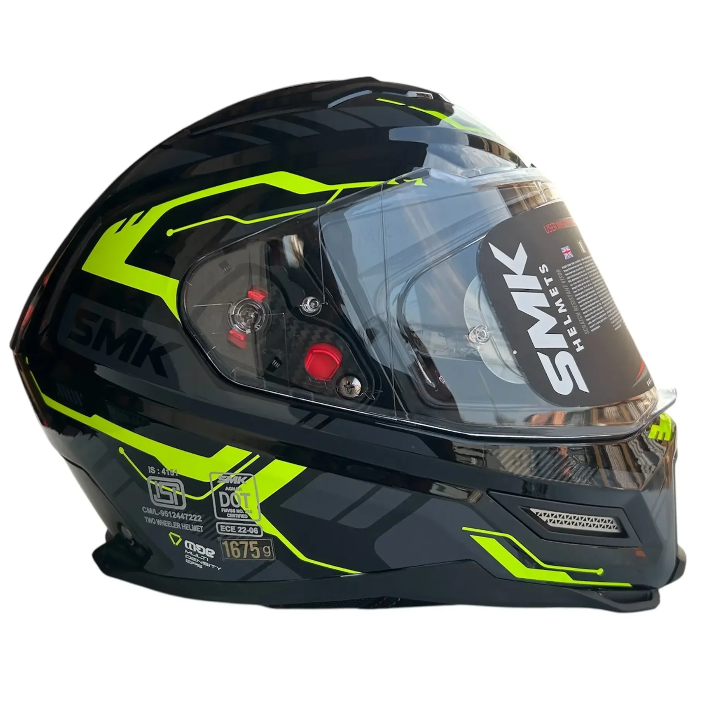 SMK Agnar Tektron GRPS GL264 Full Face Helmet - Gloss Black Yellow
