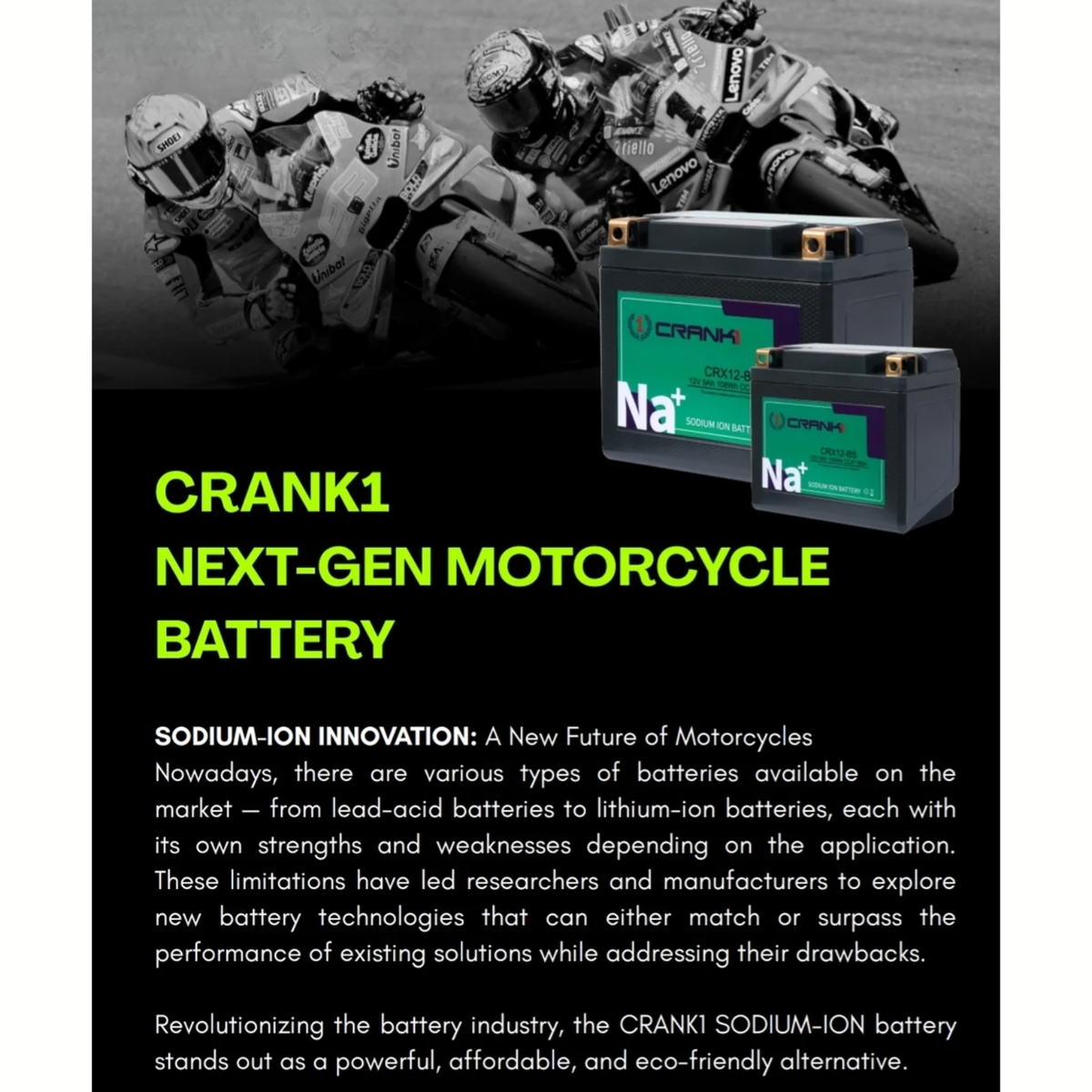 Crank1 Kawasaki Ninja ZX-4R (2023 Onwards) Sodium ION Factory Activated Battery - CRX10S - Crank 1