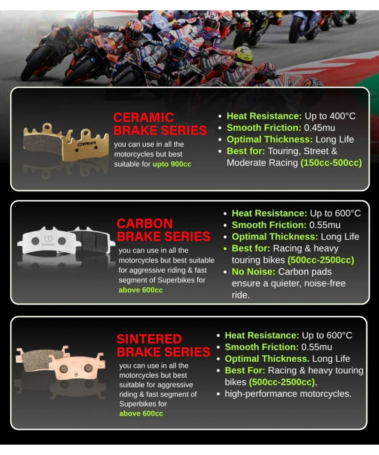 Crank1 Carbon Brake Pads for Benelli TNT 600i (2014 onwards) 2 Sets