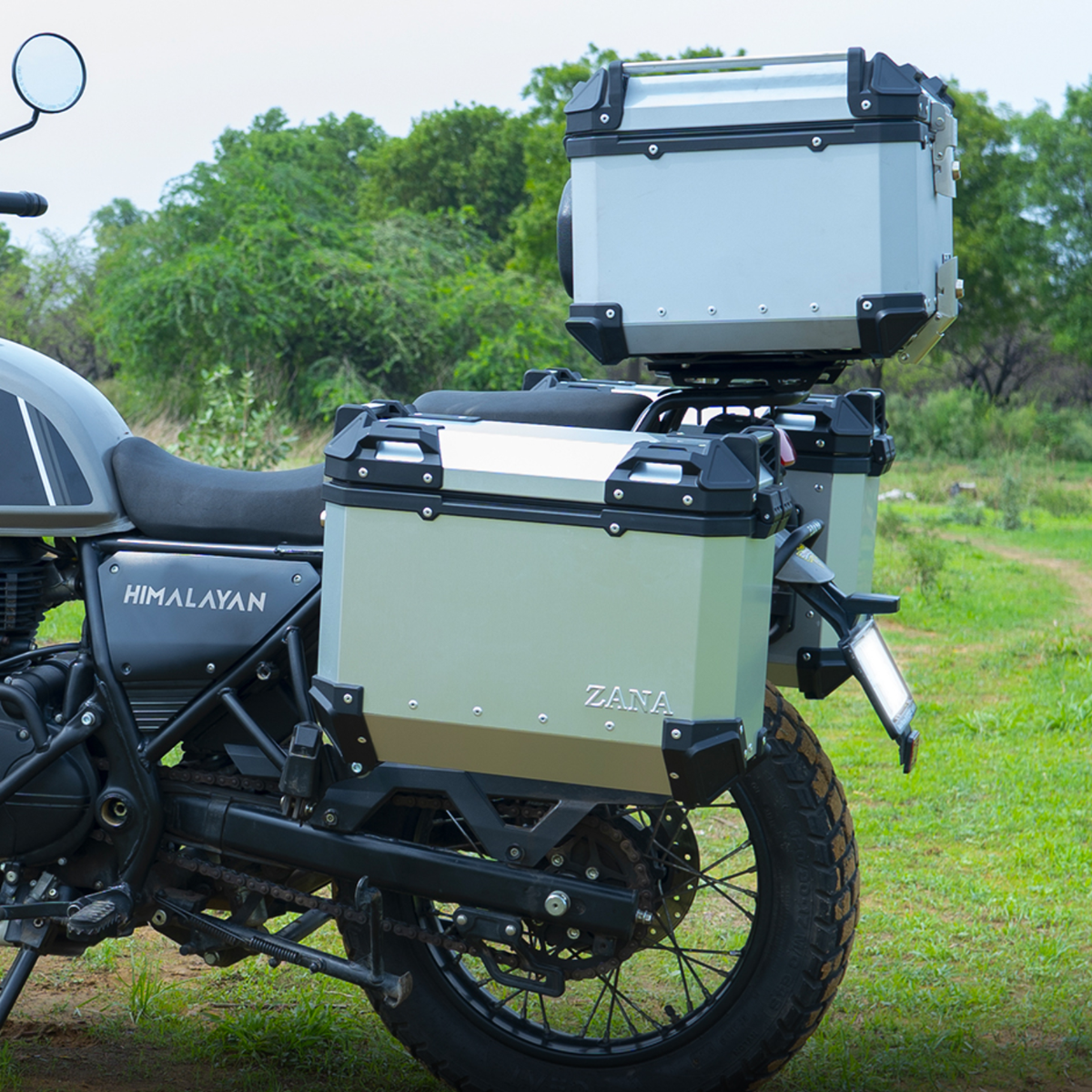 Zana Royal Enfield Himalayan 411 Aluminium L-Flat Pannier 36L with Saddle Stay Frame - Silver - ZI-8494-LS - Zana