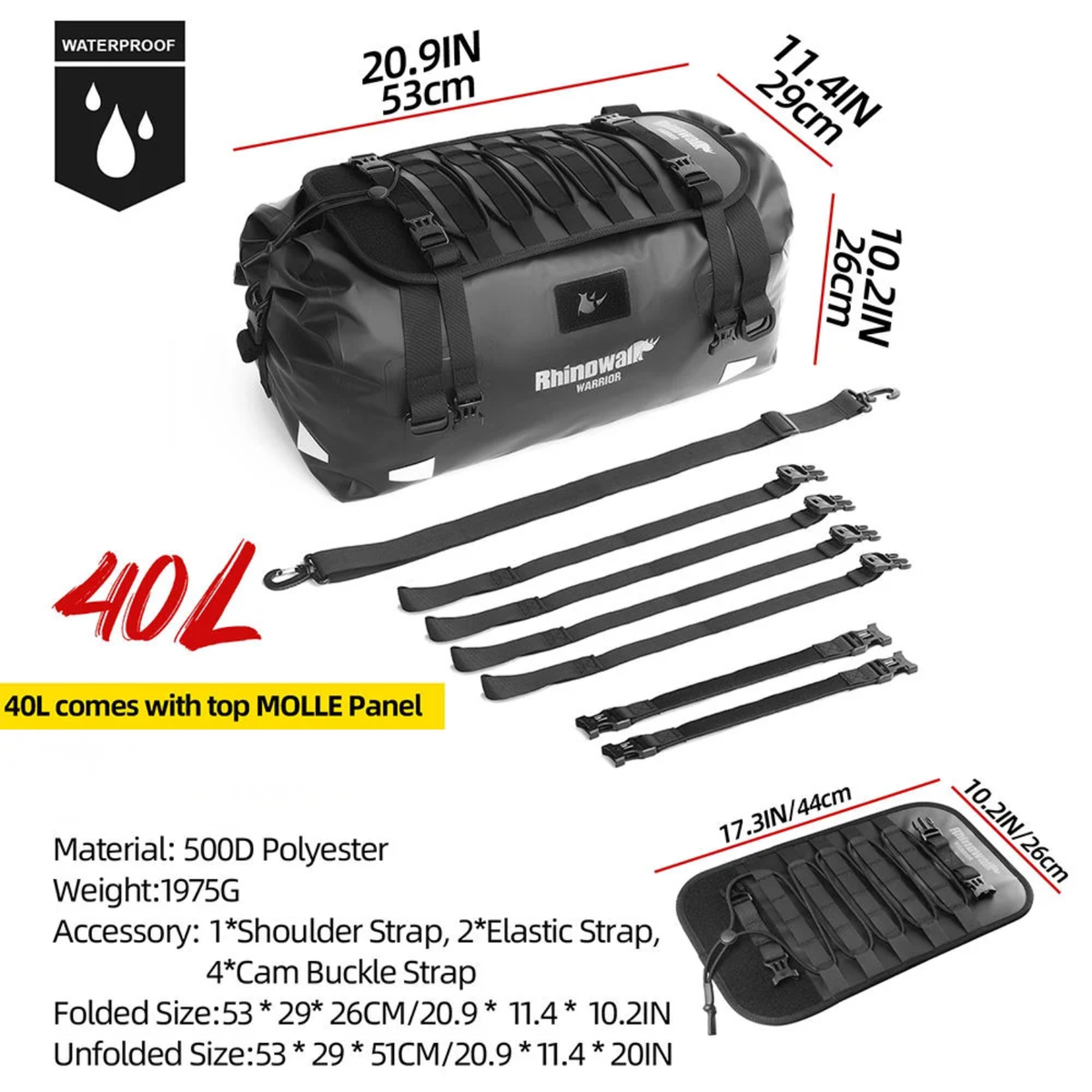 Rhinowalk Waterproof Duffel Bag 40L - Brown - Rhinowalk