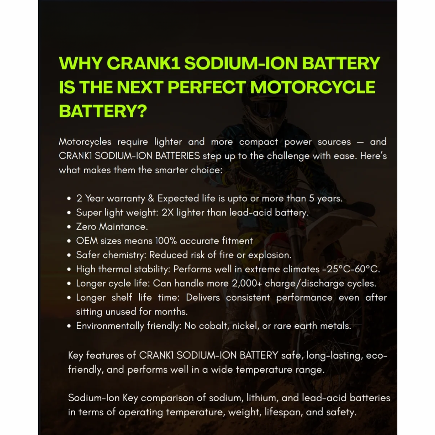 Crank1 Triumph Tiger 800 XCX (2015-2020) Sodium ION Factory Activated Battery - CRX16-BS