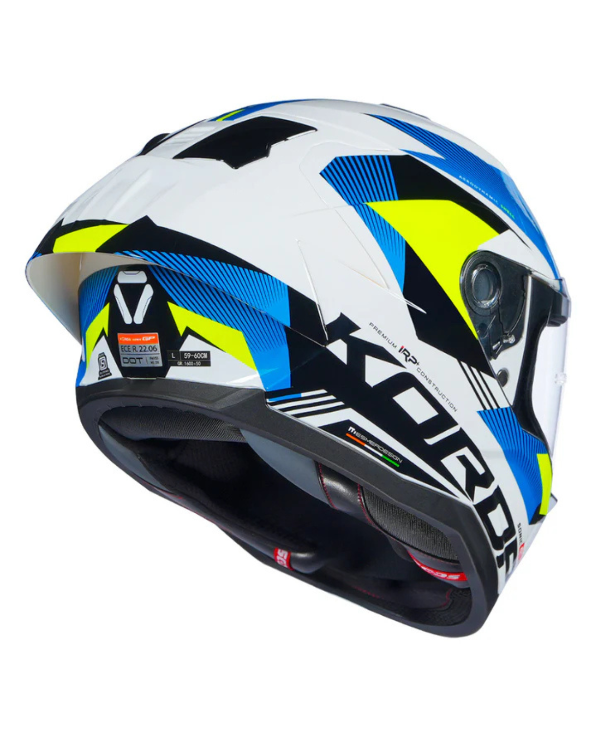 Korda Sonic GP Brave Helmet - Gloss White Blue & Fluorescent Yellow
