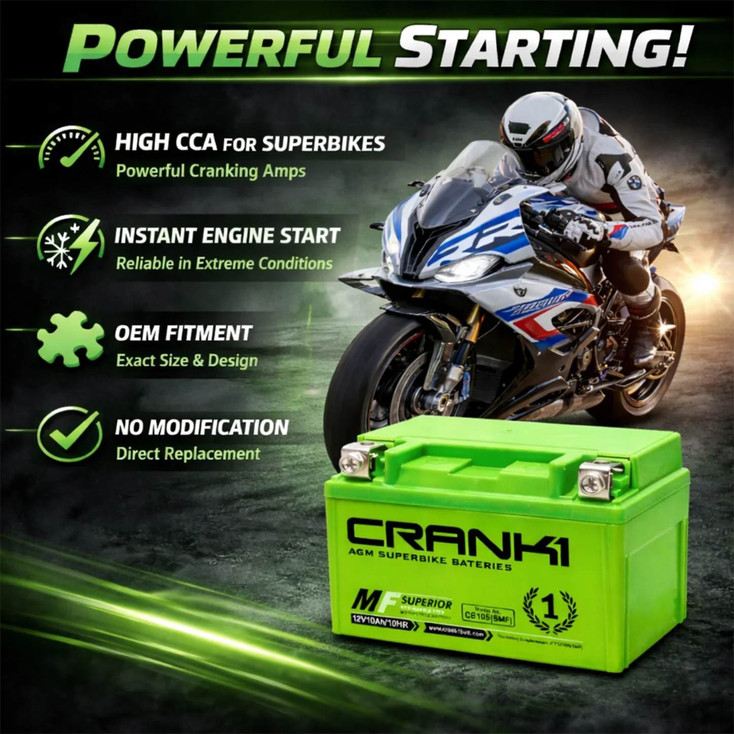 Crank1 Ducati Monster 795 (2012-2025) Battery - CB12B-BS