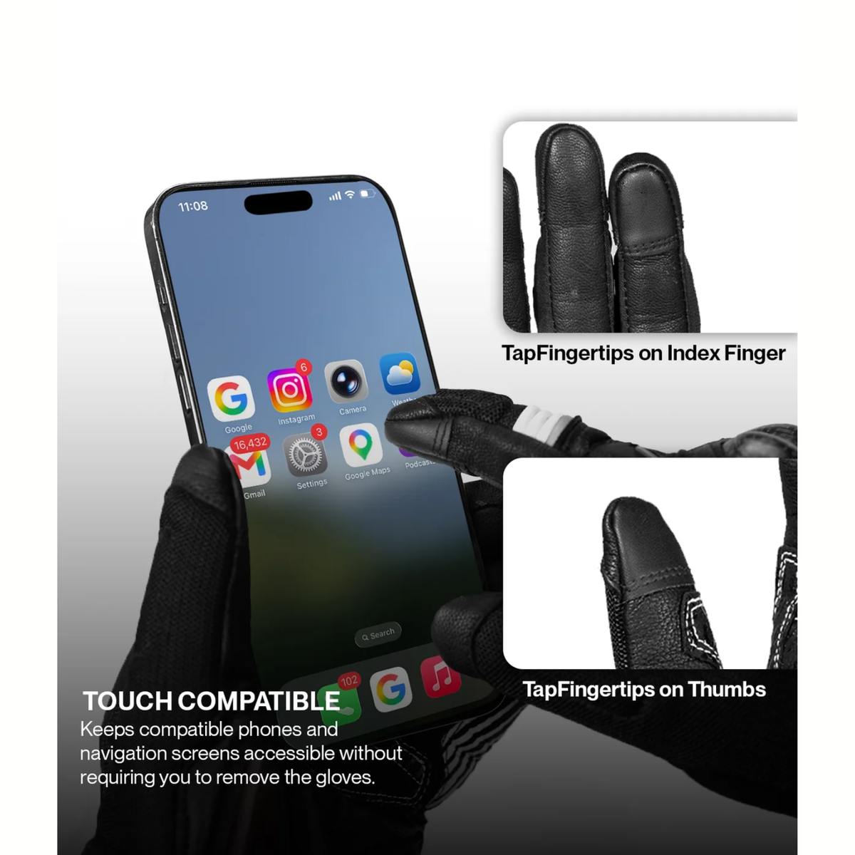 Rynox Tornado Pro 5 Riding Gloves - Black White - Rynox