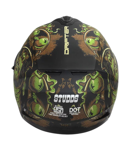 Studds Drifter D3 Rampage Decor Graphics Helmet - Matt Black Green N3